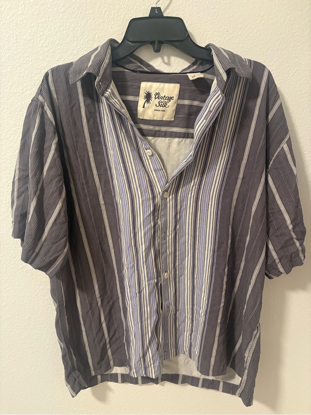 Vintage Striped Short-Sleeve Button-Down in Navy & White